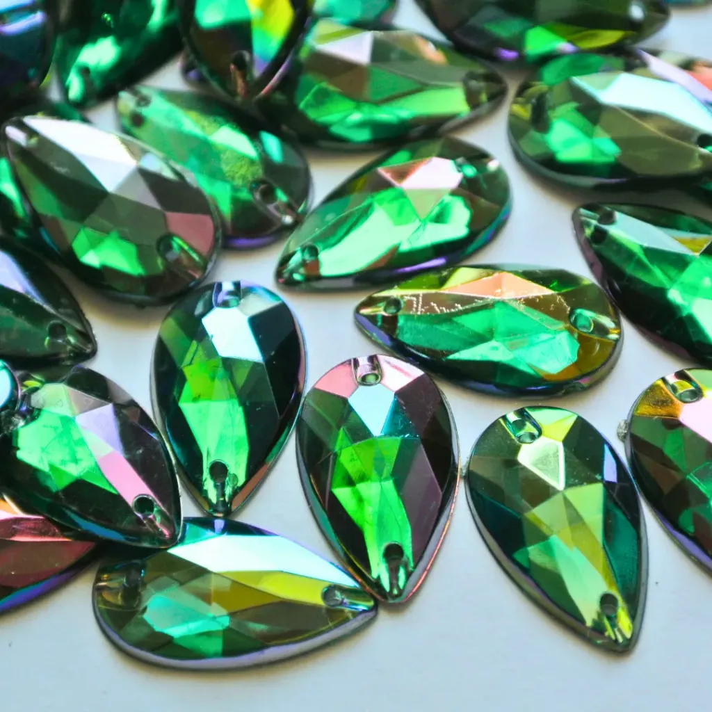 PIEDRAS DE ACRÍLICO - LÁGRIMA - ESMERALD AB - 11x18 (100un)